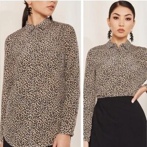 J Crew Silk Long Sleeve Button Down Leopard Blouse